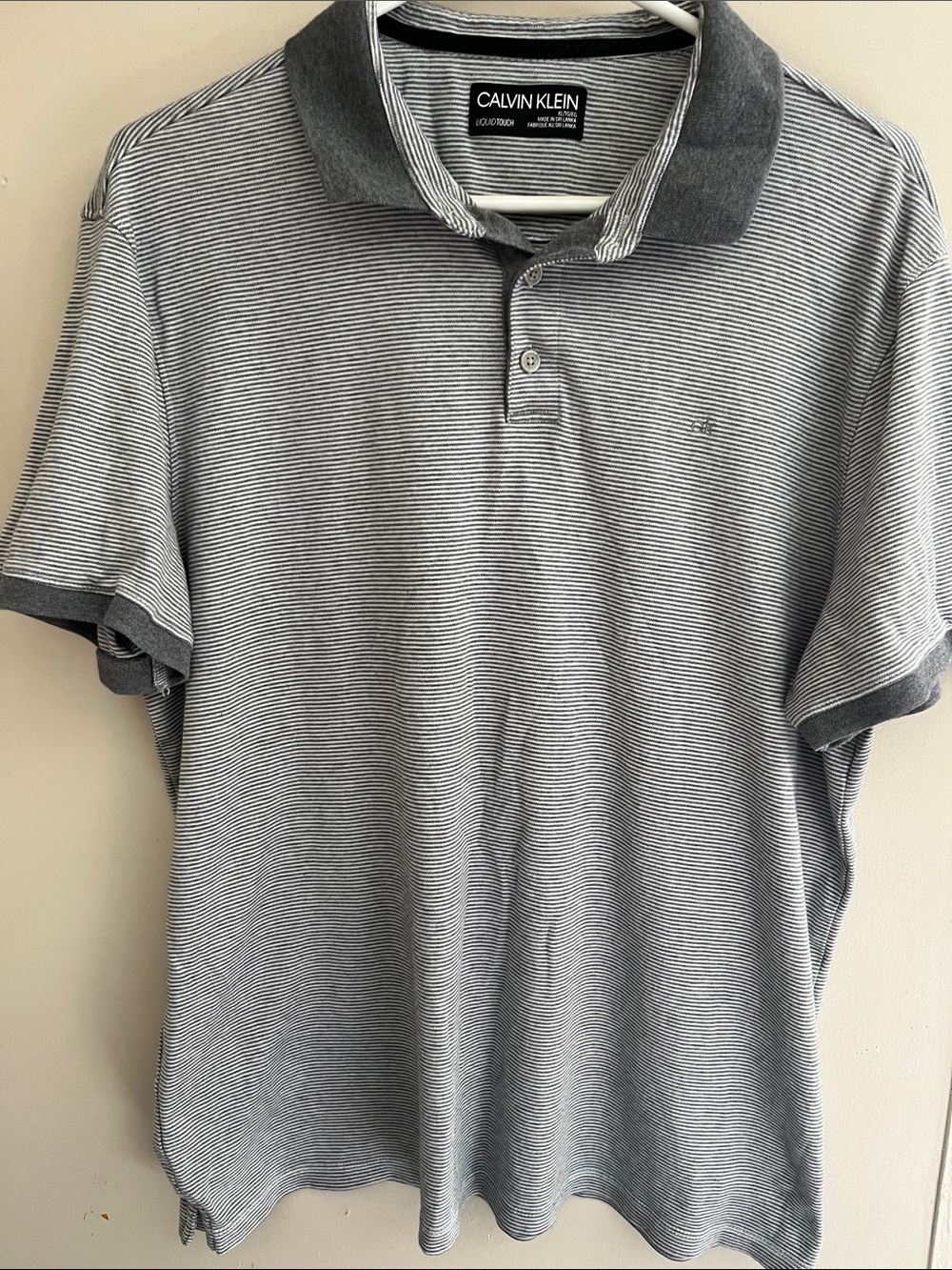 Calvin Klein Men's Gray and White Micro-Stripe Polo